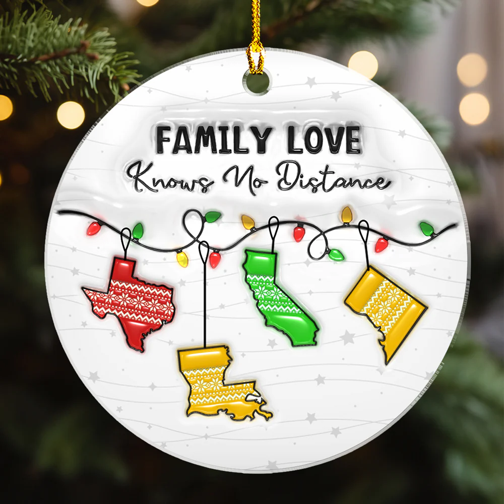 Family Love Knows No Distance - Personalized Custom 3D Inflated Effect Acrylic Ornament - Image 3