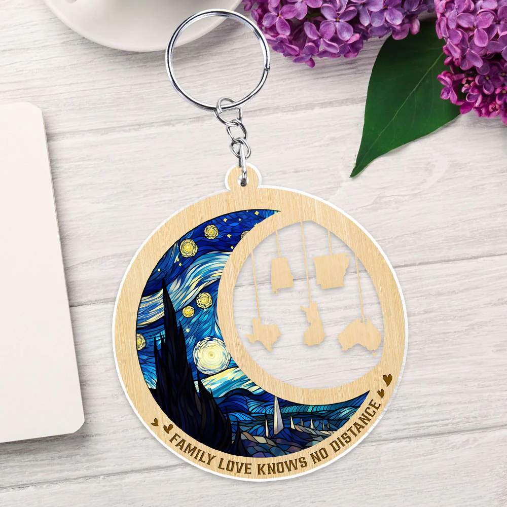 Family Love Knows No Distance - Personalized Custom Acrylic Keychain - Image 2
