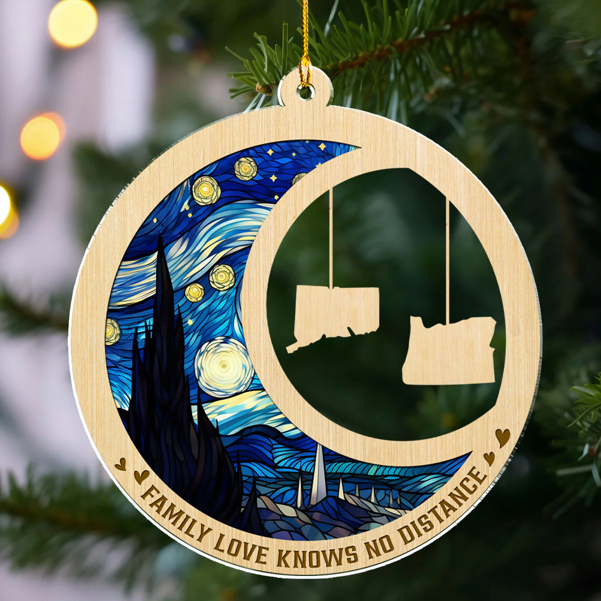 Family Love Knows No Distance Ver 2 - Personalized Custom Acrylic Ornament - Image 2