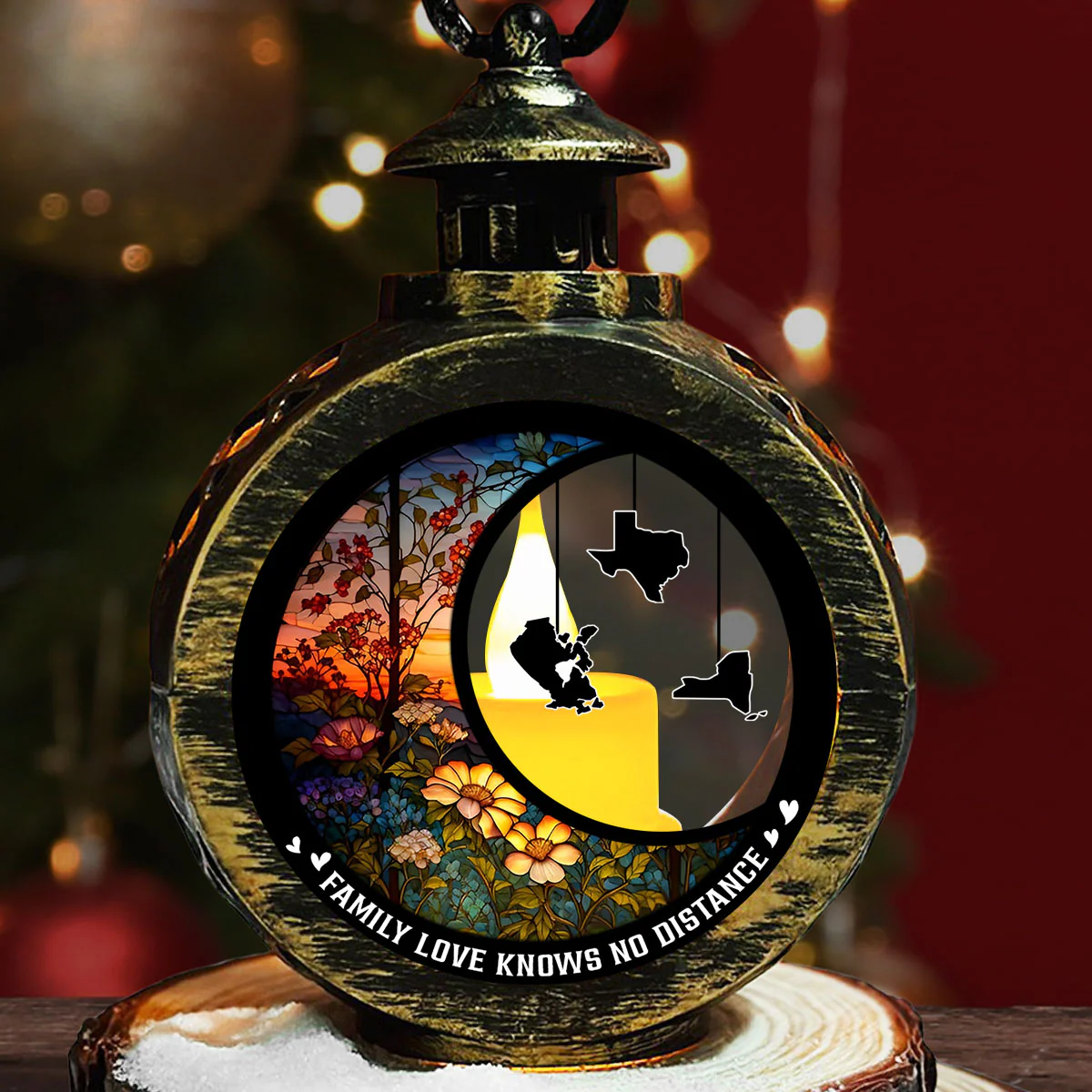 Family Love Knows No Distance Ver 2 - Personalized Custom Christmas Lantern
