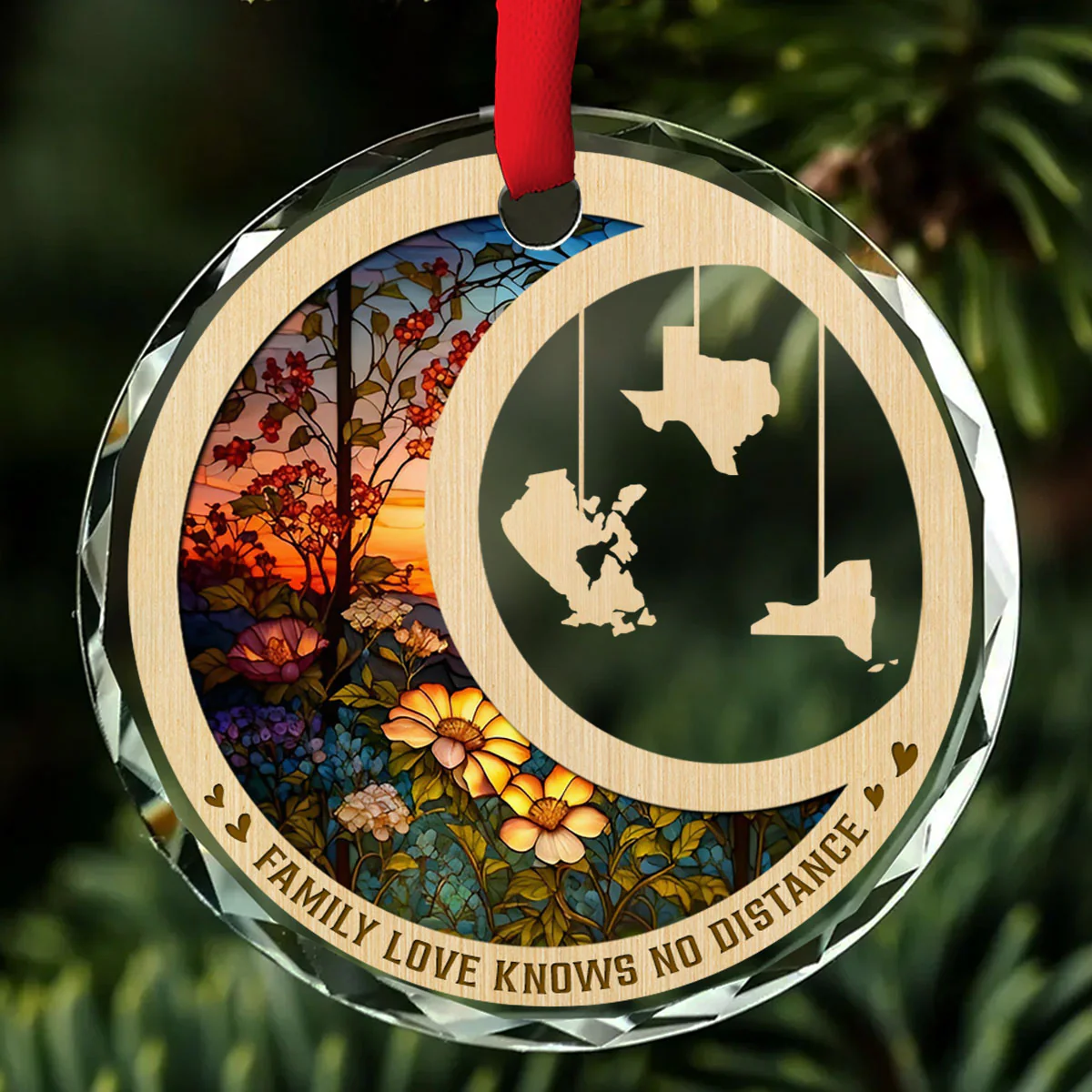 Family Love Knows No Distance Ver 2 - Personalized Custom Glass Ornament