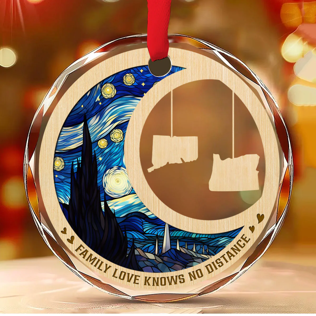 Family Love Knows No Distance Ver 2 - Personalized Custom Glass Ornament - Image 2