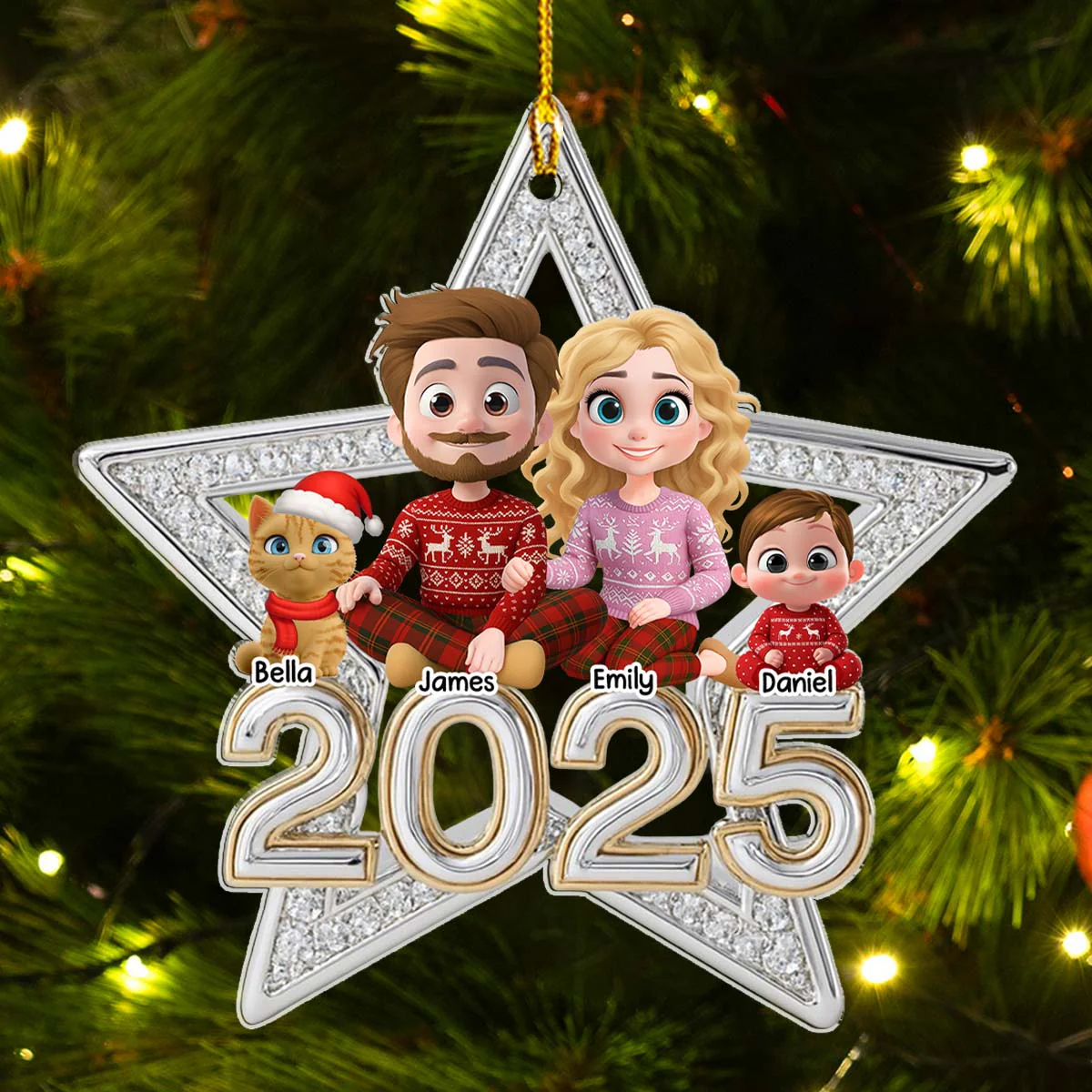 Family Makes Christmas Truly Bright With Cat - Personalized Custom 3D Effect Acrylic Ornament