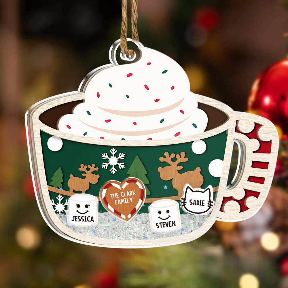 Family Merry Christmas - Personalized Custom Acrylic Shaker Ornament - Image 2