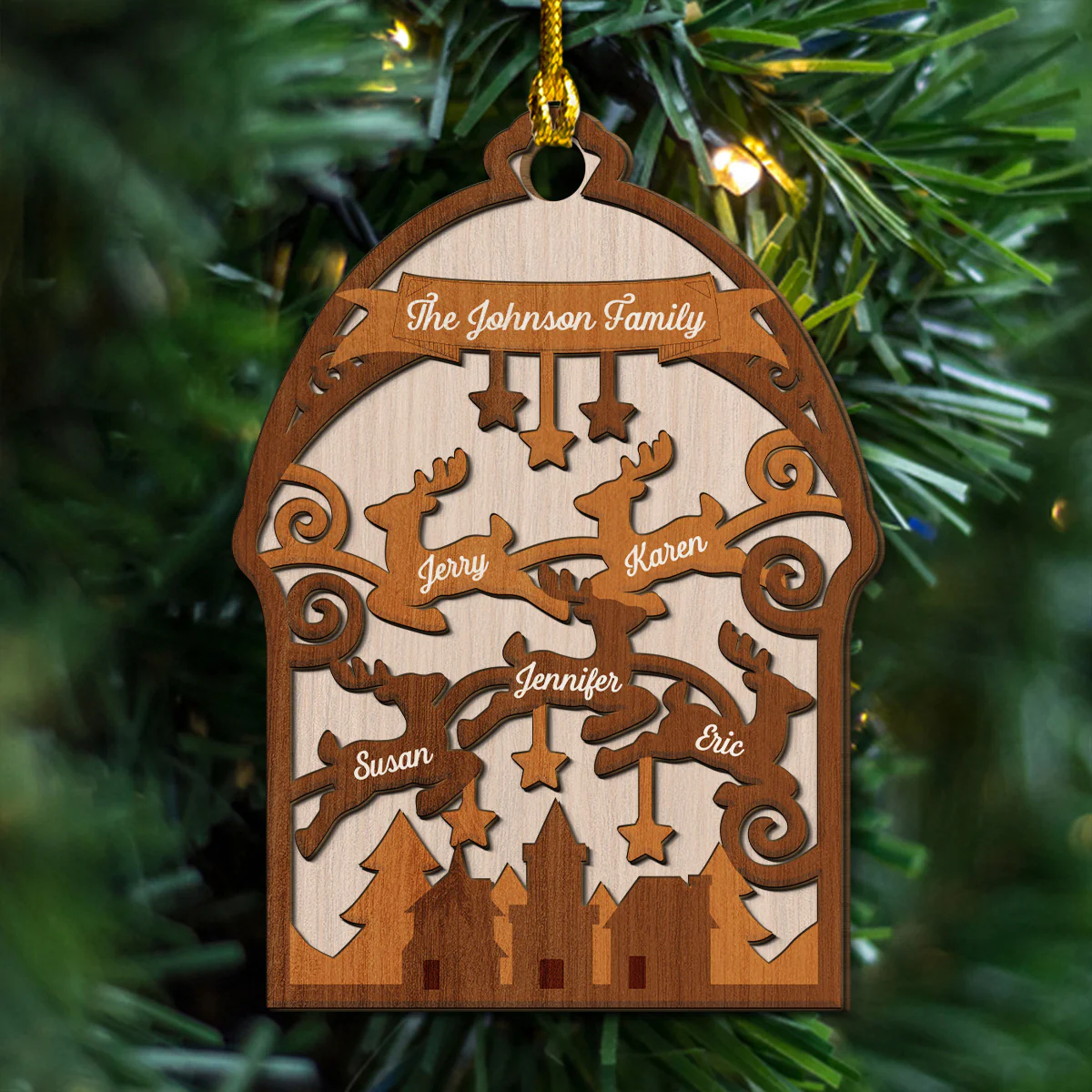 Family Merry Go Round - Personalized Custom 2-Layered Wood Ornament - Image 3