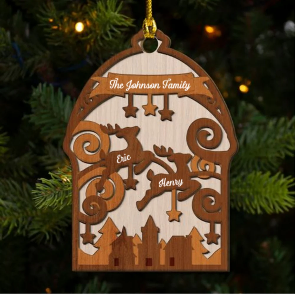 Family Merry Go Round - Personalized Custom 2-Layered Wood Ornament - Image 4