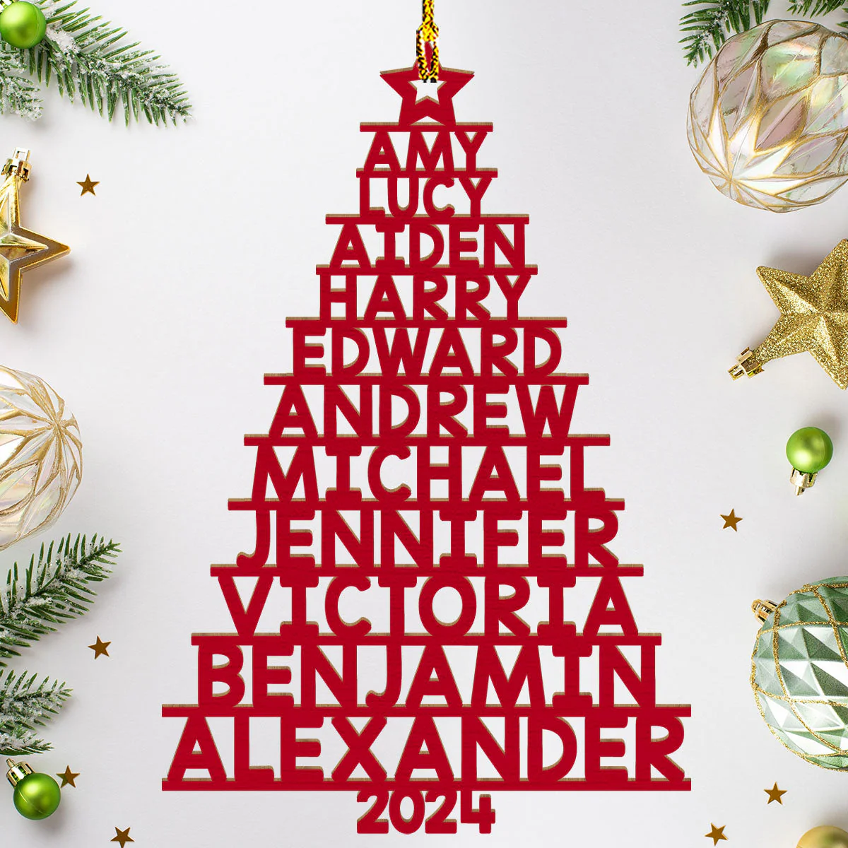 Family Name 2024 (New Version 11-14 Names)  - Personalized Custom 1-layered Wood Ornament - Image 3