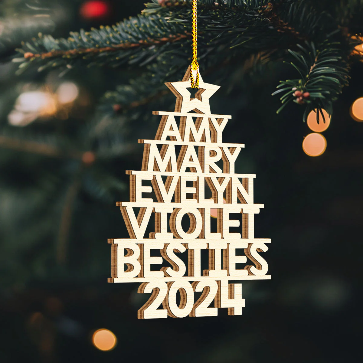 Family Name 2024 - Personalized Custom 1-layered Wood Ornament - Image 2