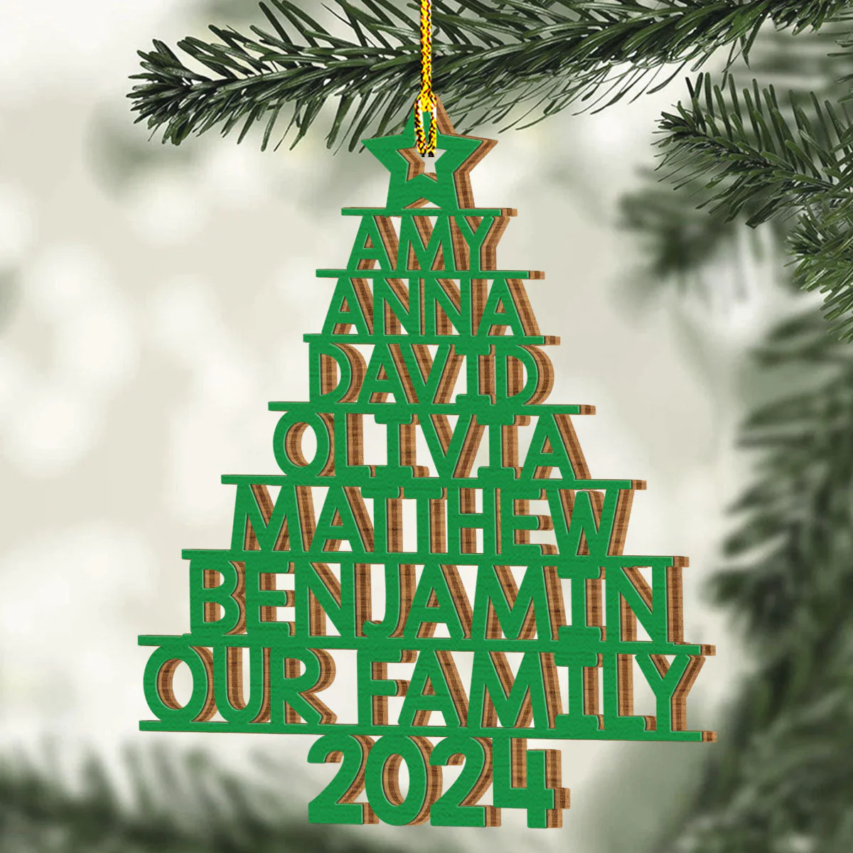 Family Name 2024 - Personalized Custom 1-layered Wood Ornament - Image 3