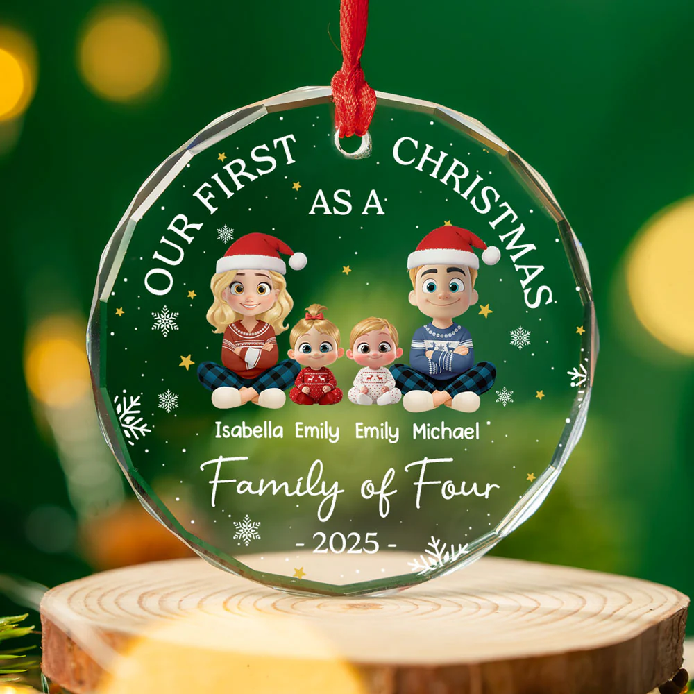 Family Of Three - Personalized Custom Glass Ornament - Image 2