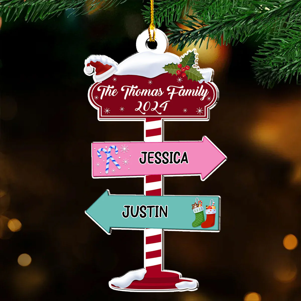 Family Pole Sign Christmas - Personalized Custom Wood Ornament - Image 2
