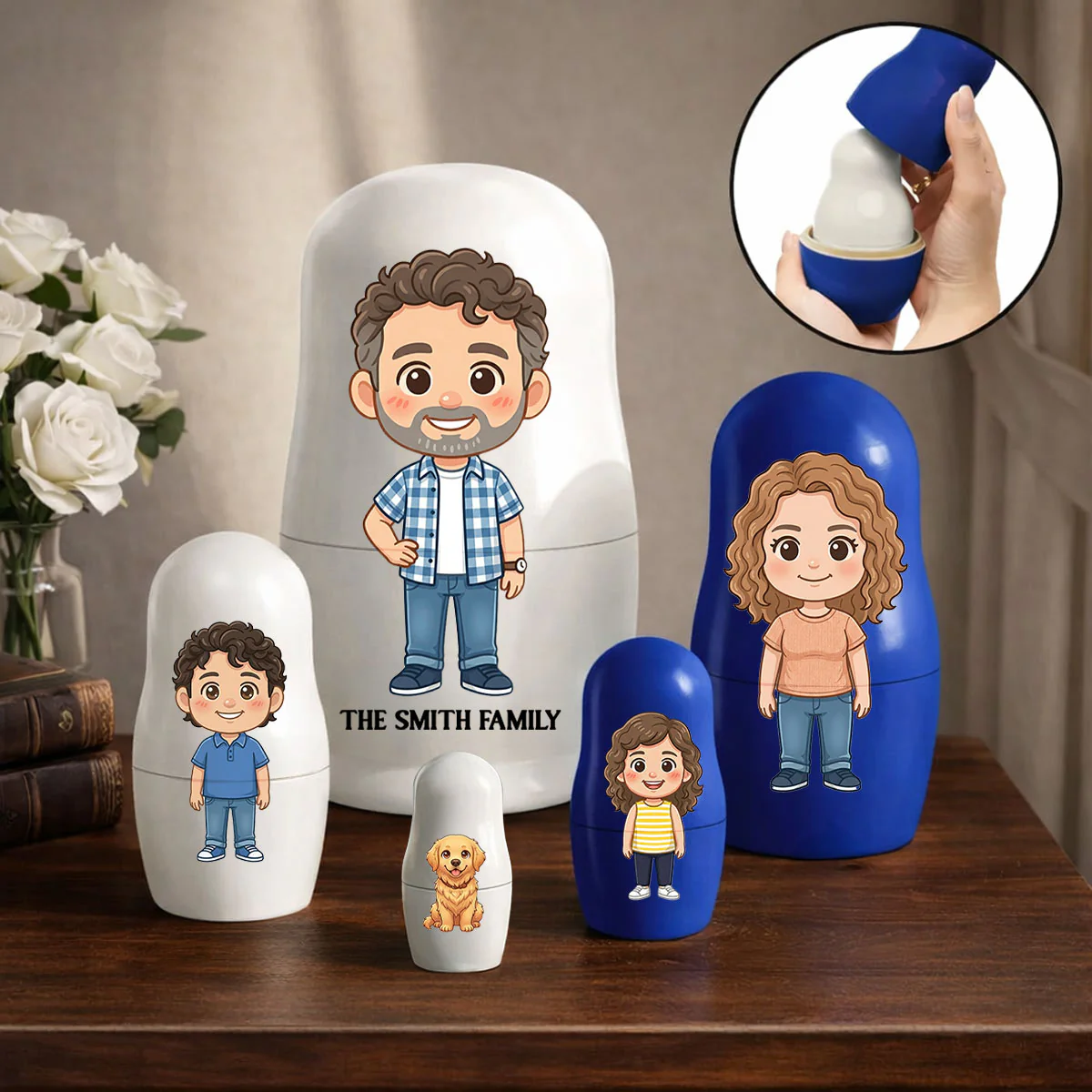 Family Portrait Cartoon - Personalized Custom Nesting Doll