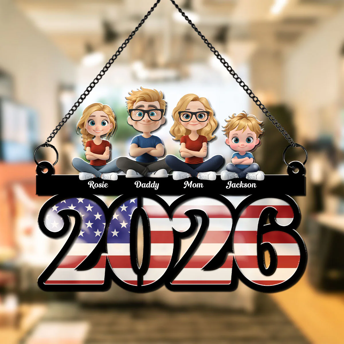 Family Sitting America 250th Anniversary - Personalized Custom Suncatcher - Image 3