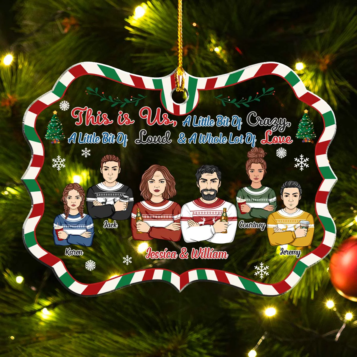 Family This Is Us A Little Bit Of Crazy - Personalized Custom Acrylic Ornament - Image 3