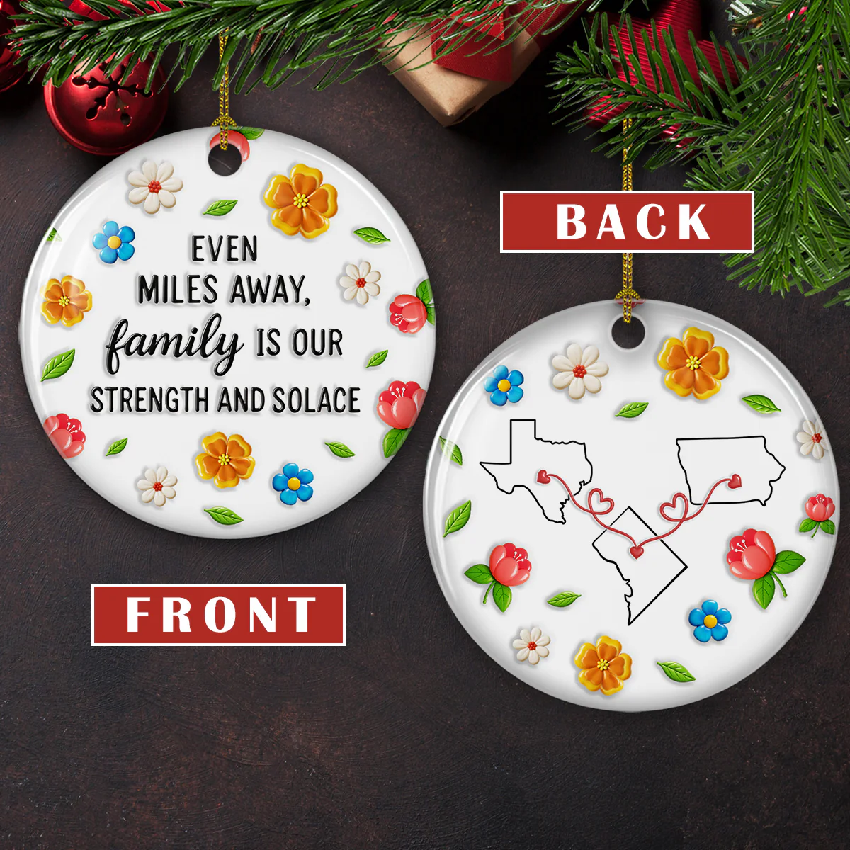 Family Ties Defy All Distance - Personalized Custom 3D Inflated Effect Ceramic Ornament - Image 3