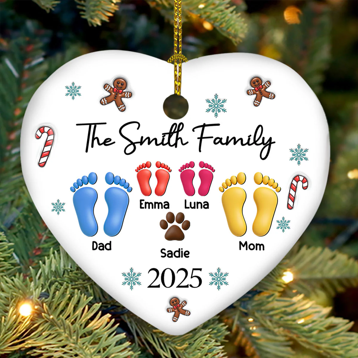 Family Together Christmas 2025 - Personalized Custom 3D Effect Ceramic Ornament - Image 4