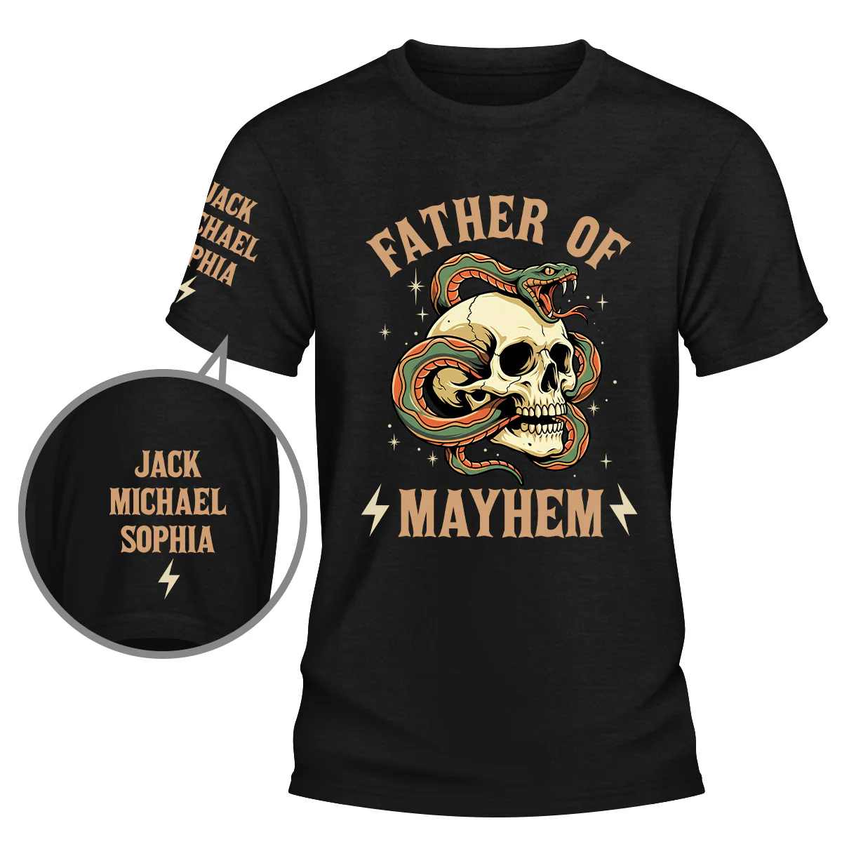 Father Of Mayhem - Personalized Custom Shirt With Design On Sleeve