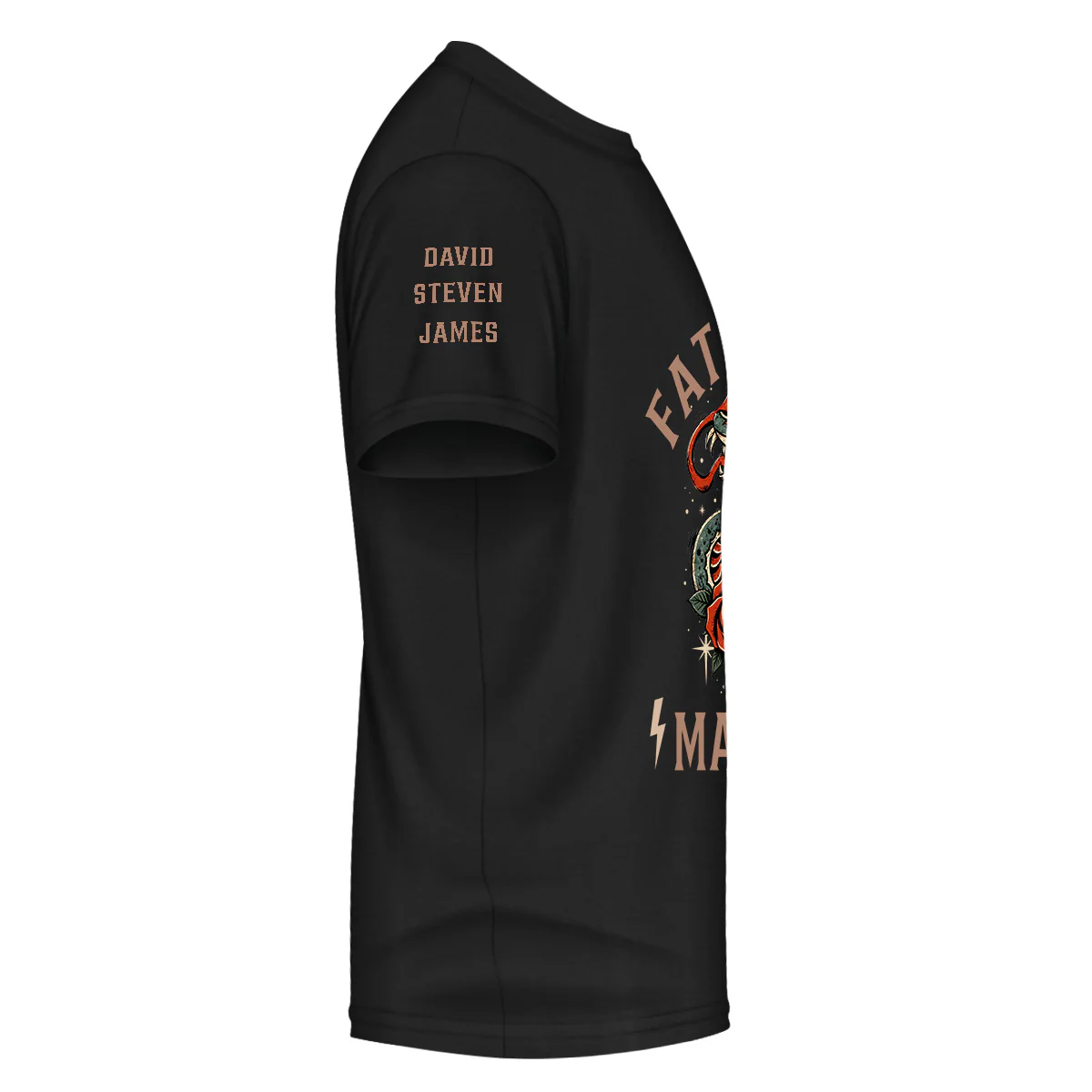 Fatherhood Fueled By Mayhem - Personalized Custom Shirt With Design On Sleeve - Image 2