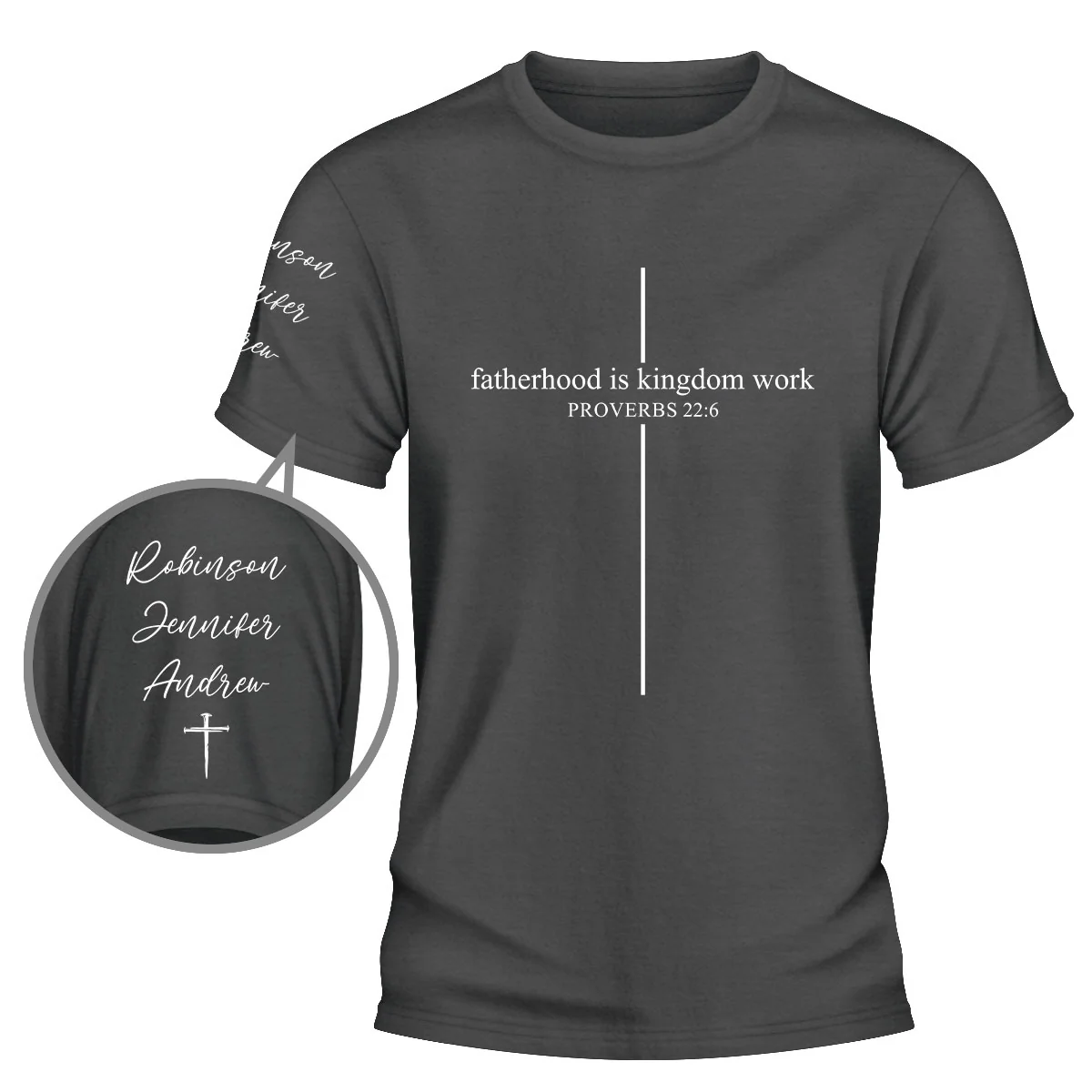 Fatherhood Is Kingdom Work - Personalized Custom Shirt With Design On Sleeve - Image 2