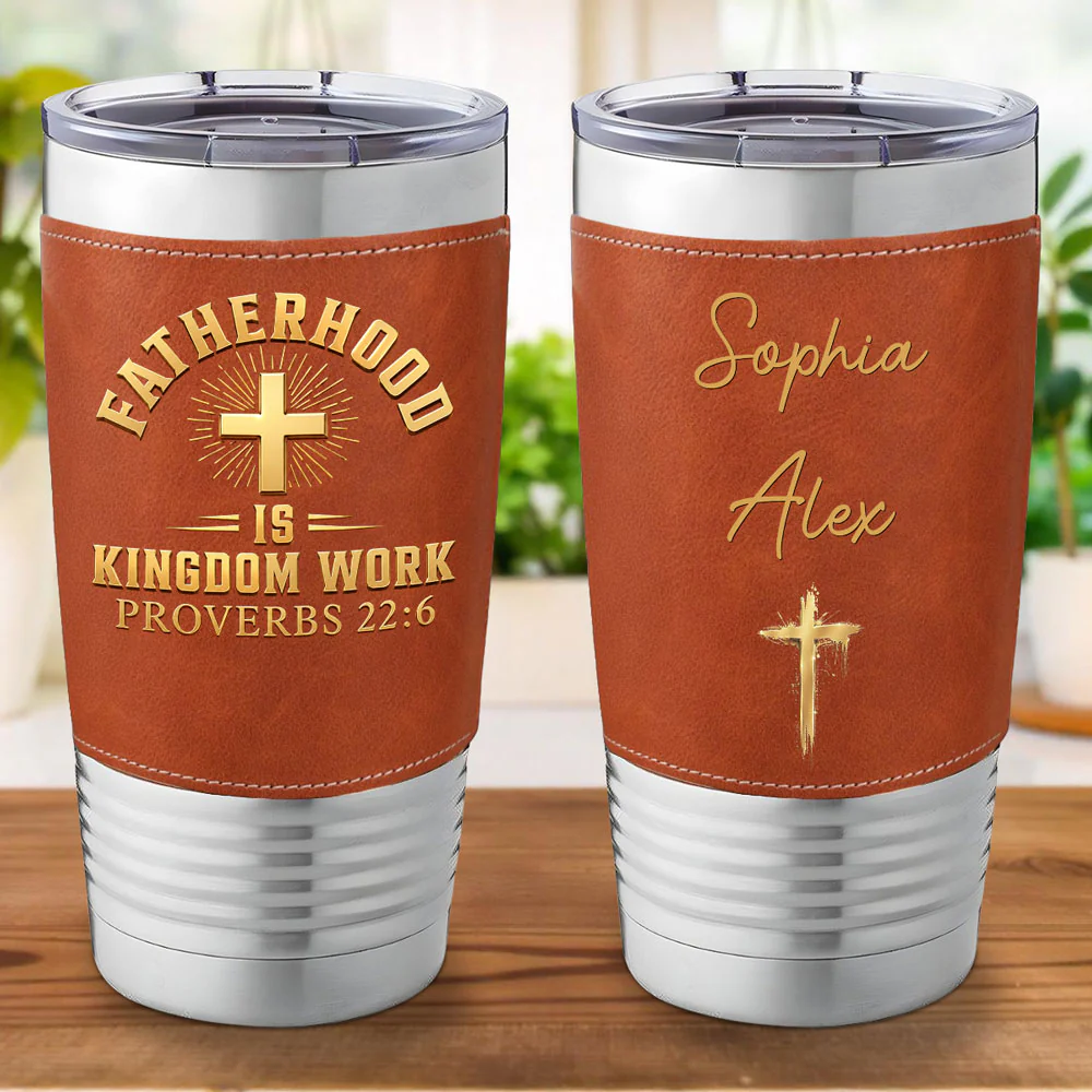 Fatherhood - Personalized Custom Leather Tumbler - Image 6