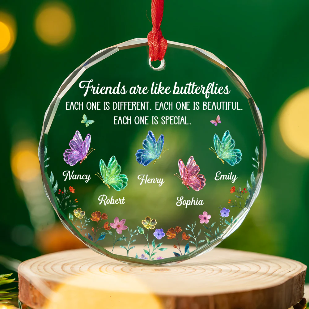 Festive Friends Love - Personalized Custom Glass Ornament - Image 3