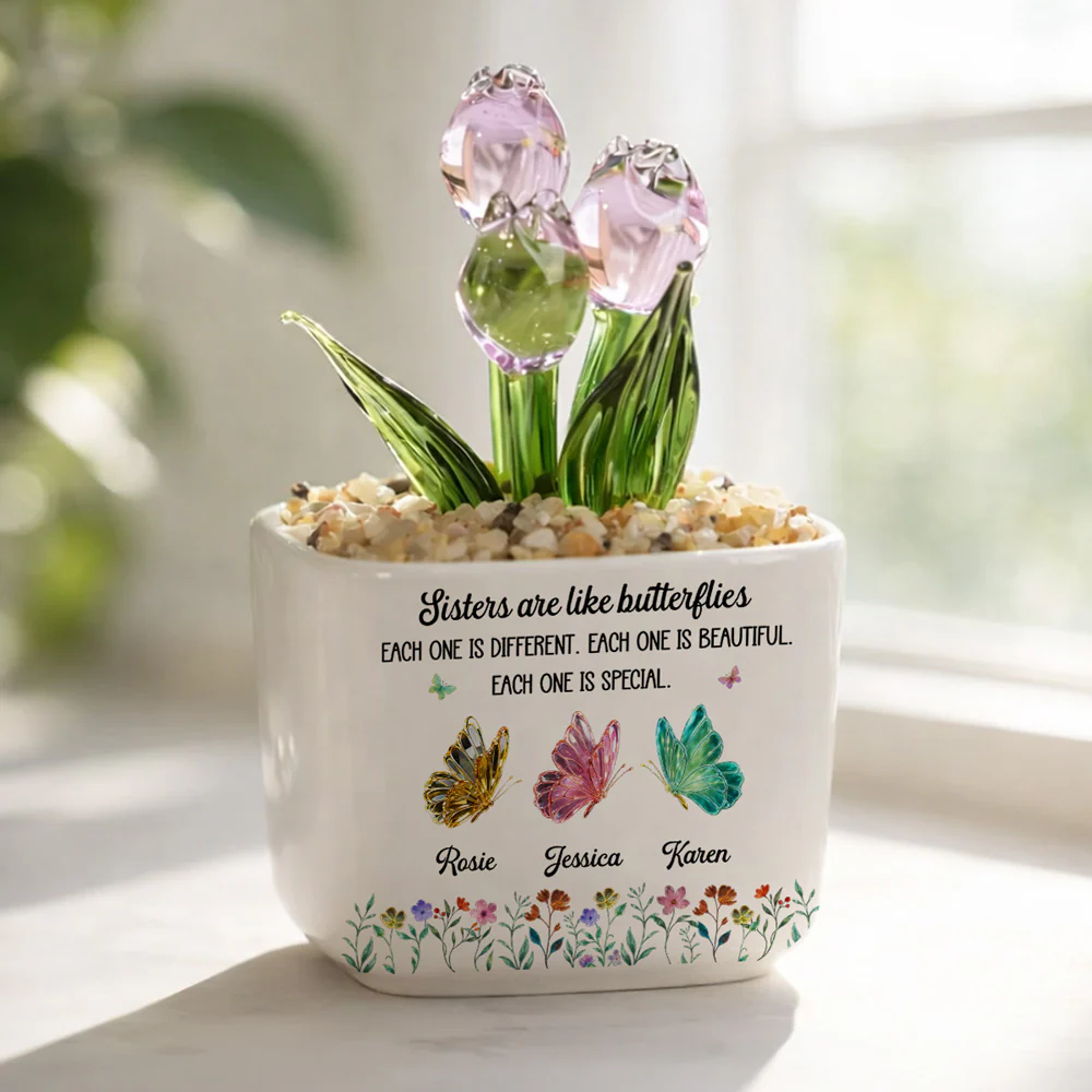 Festive Sister Love - Personalized Custom Glass Everlasting Tulips - Image 2