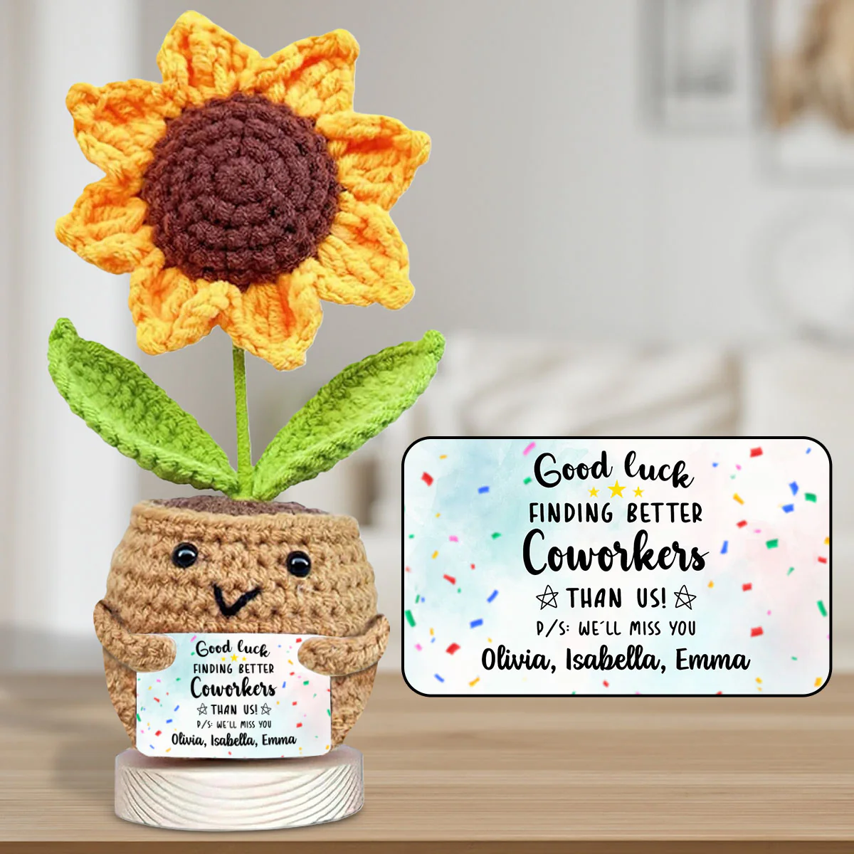 Finding Better Coworkers Than Us - Personalized Custom Sunflower Crocheted Plushie With Message - Image 2