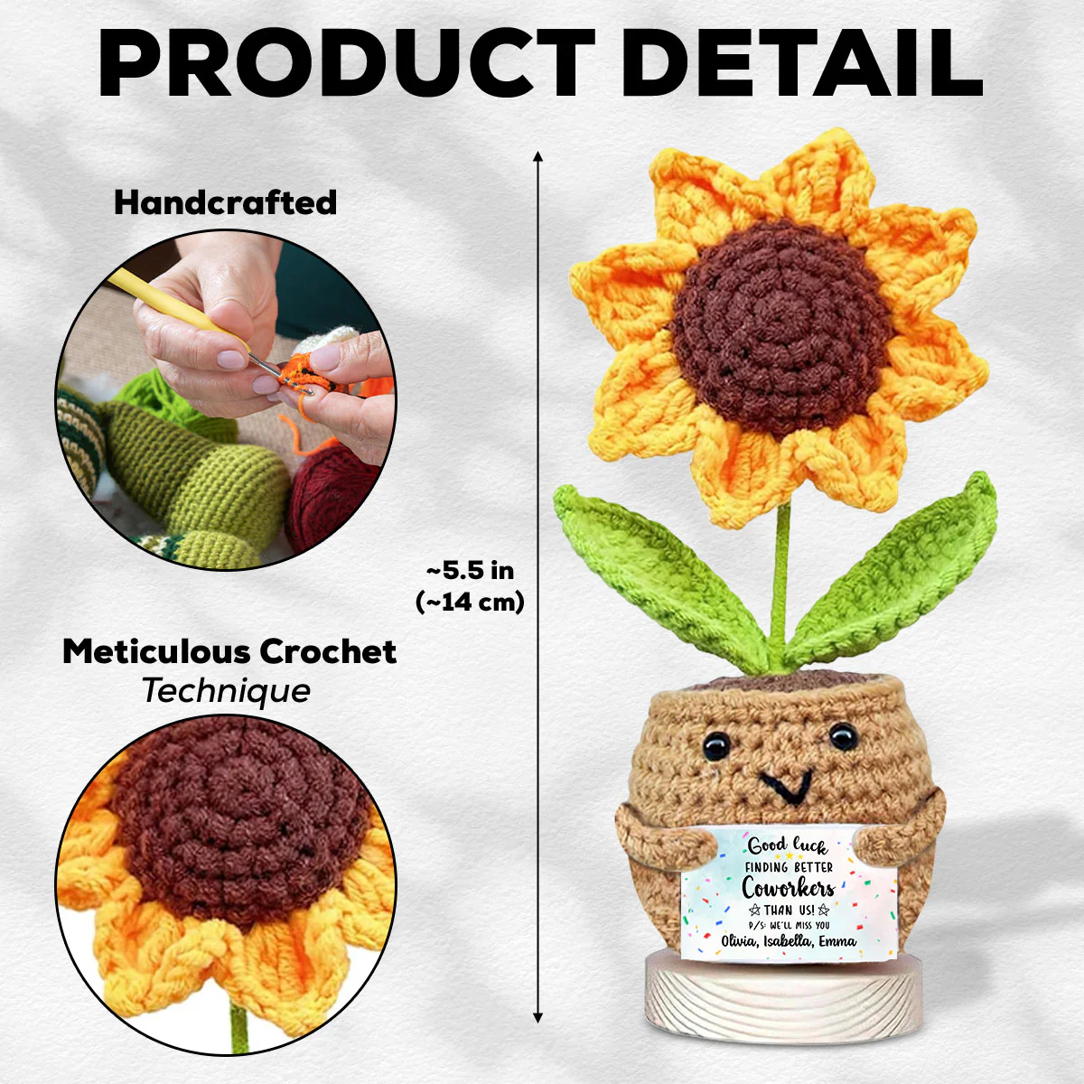 Finding Better Coworkers Than Us - Personalized Custom Sunflower Crocheted Plushie With Message - Image 5