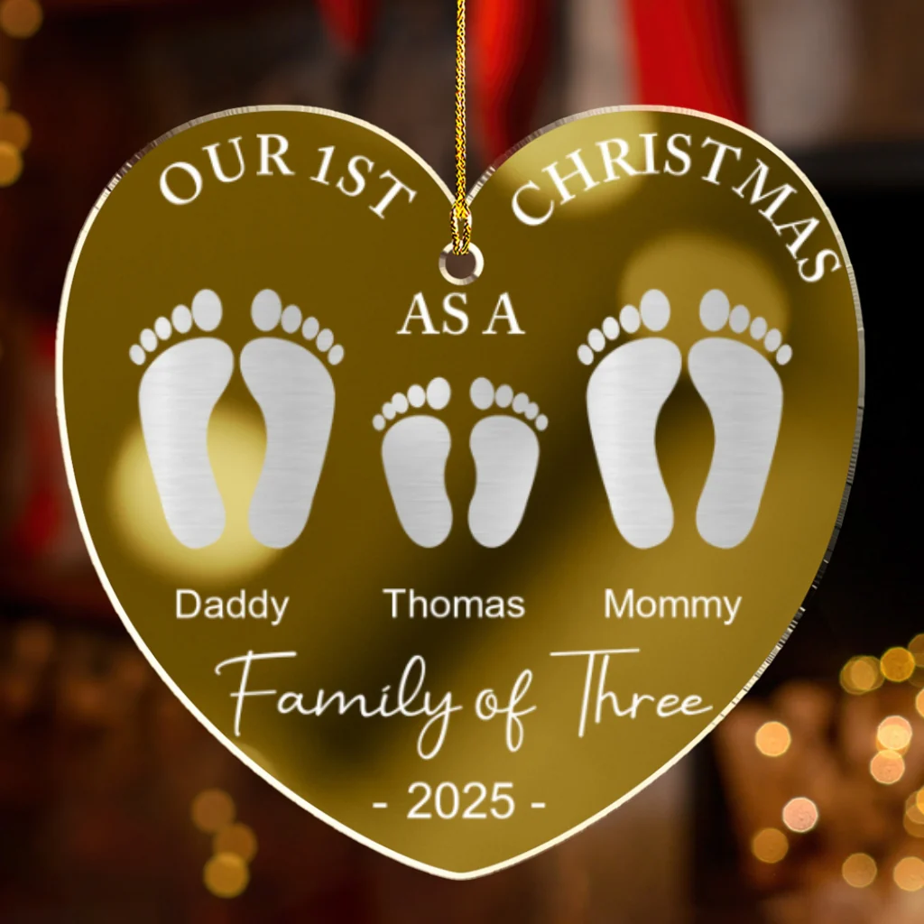 First Christmas As A Family Footprints - Personalized Custom Mirrored Acrylic Ornament - Image 6