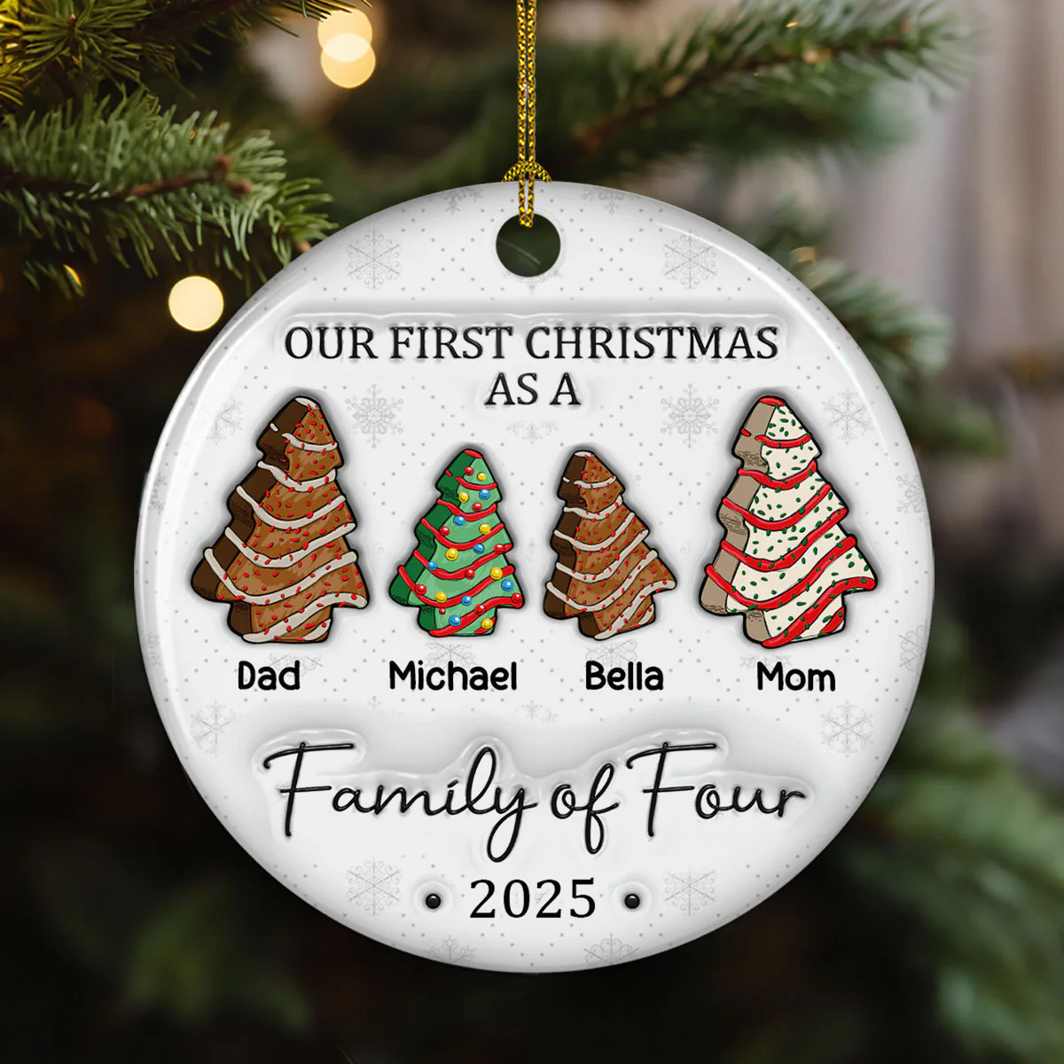 First Christmas Christmas Tree Cakes - Personalized Custom 3D Inflated Effect Ceramic Ornament - Image 2