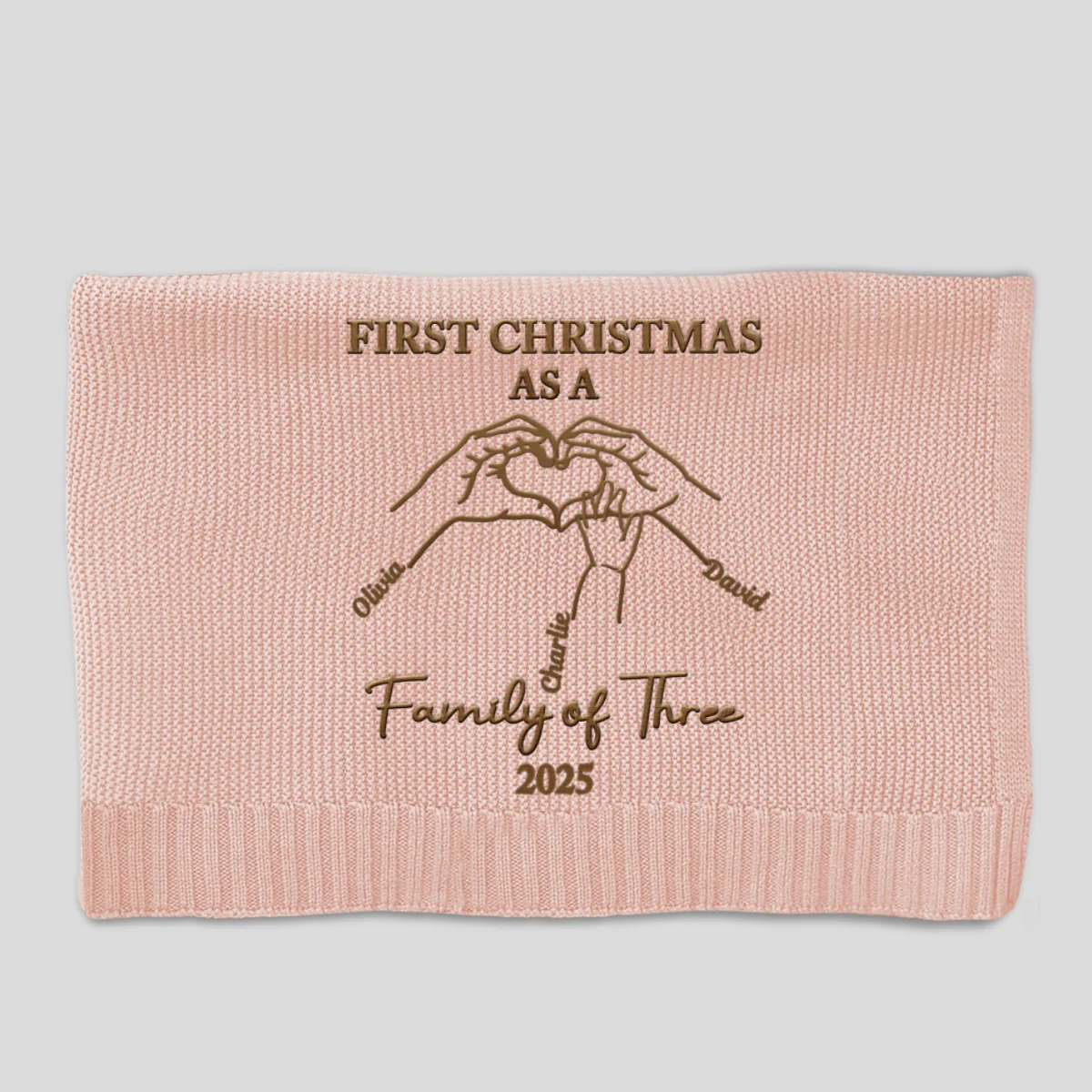 First Christmas Family Of Three - Personalized Custom Embroidered Knitted Baby Blanket - Image 8