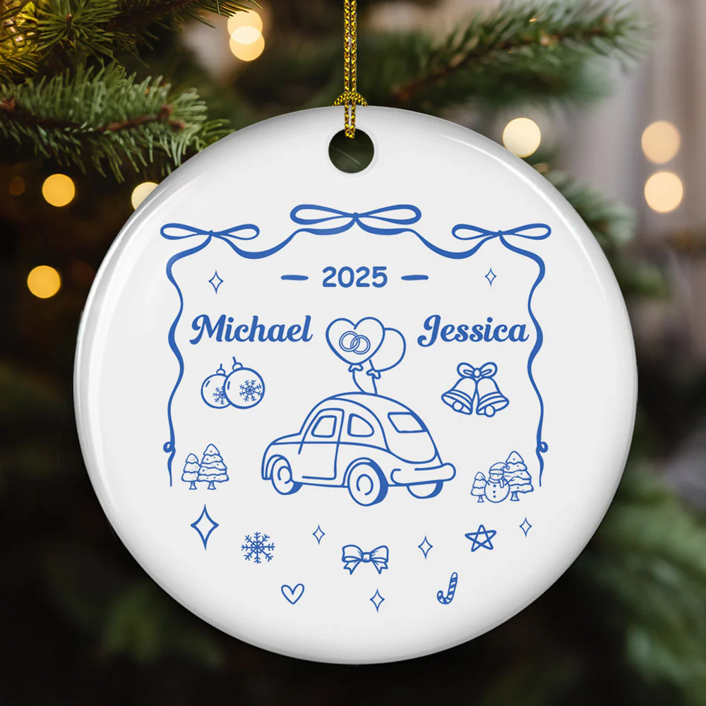 First Christmas Married - Personalized Custom Ceramic Ornament - Image 4