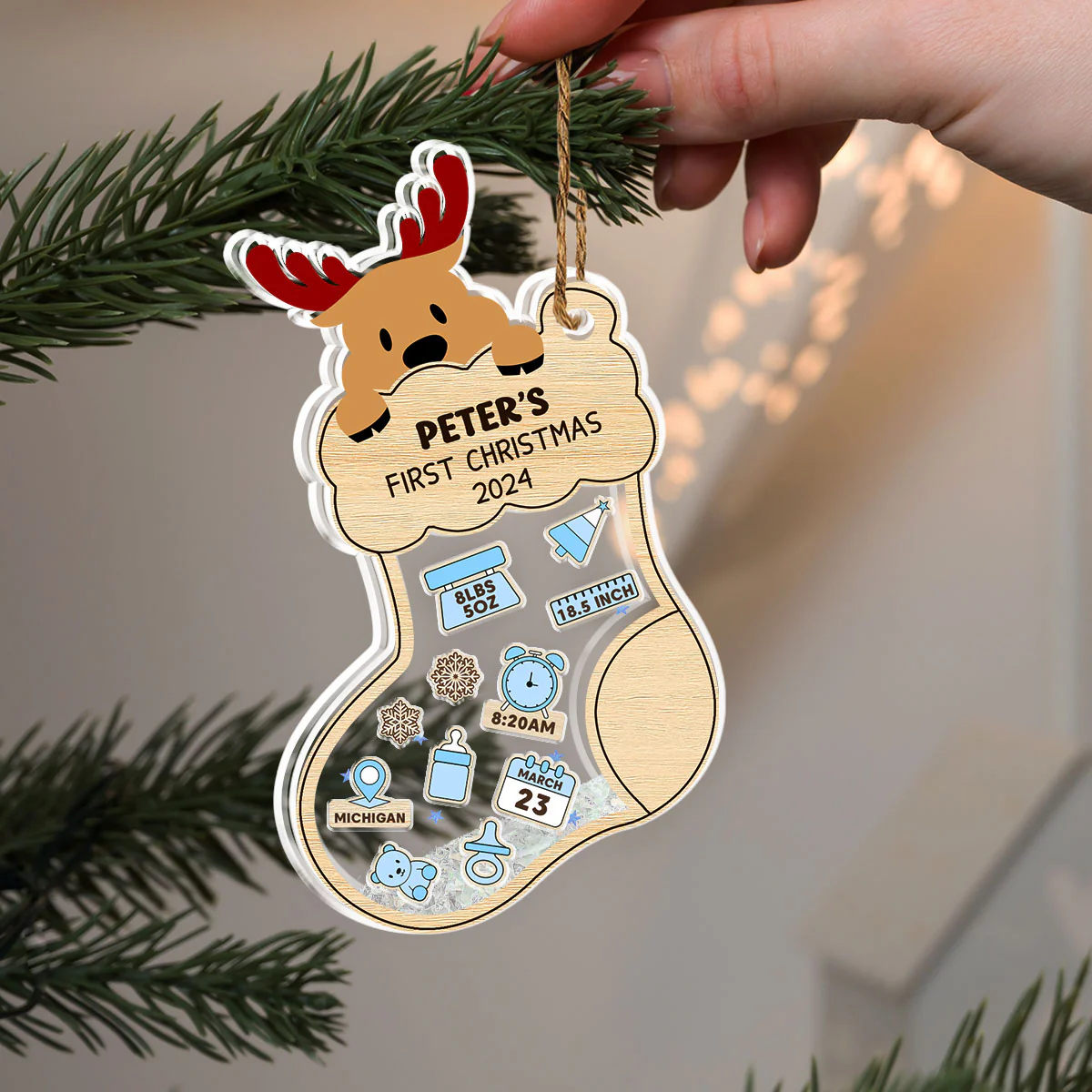 First Christmas Of Baby - Personalized Custom Acrylic Shaker Ornament - Image 3