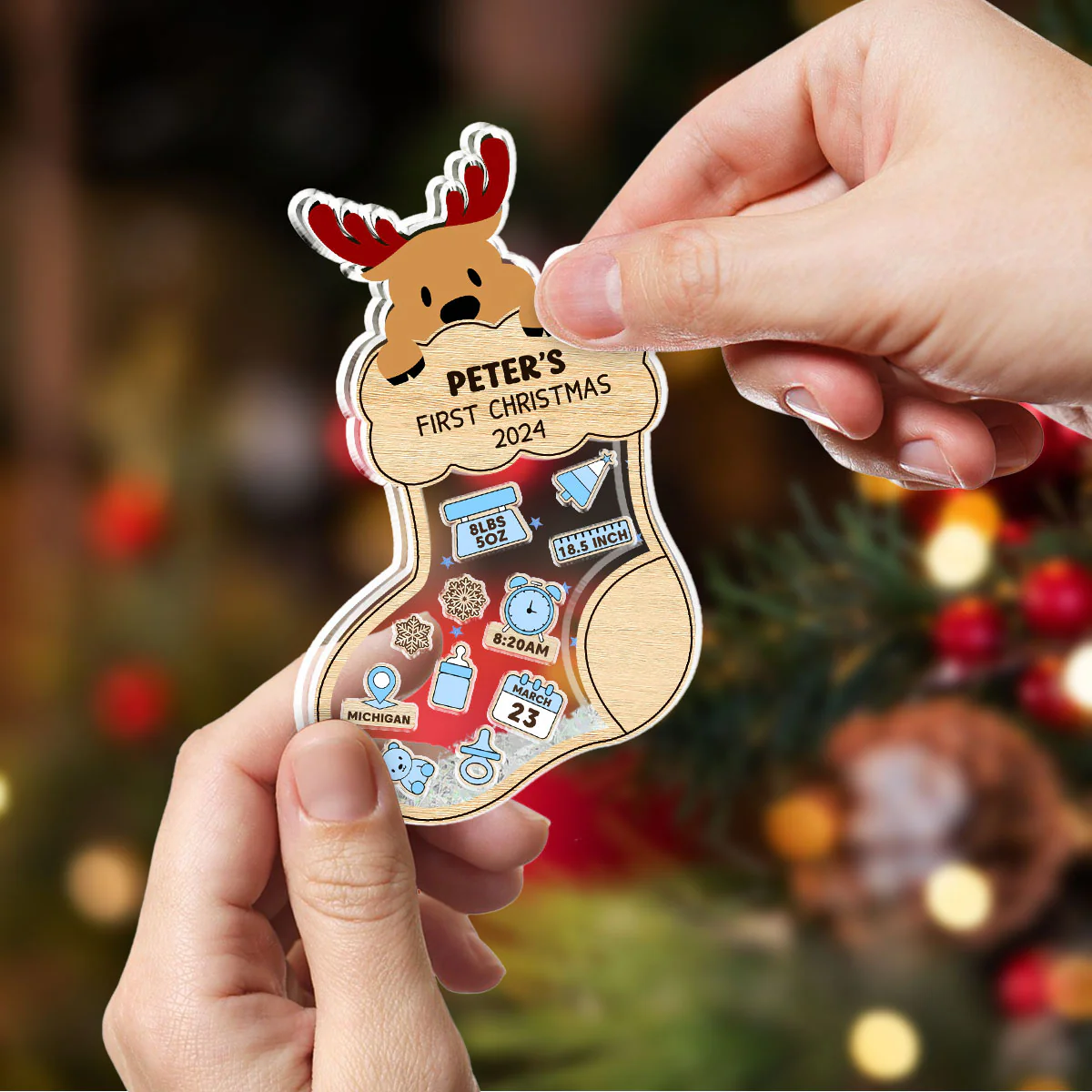 First Christmas Of Baby - Personalized Custom Acrylic Shaker Ornament - Image 4