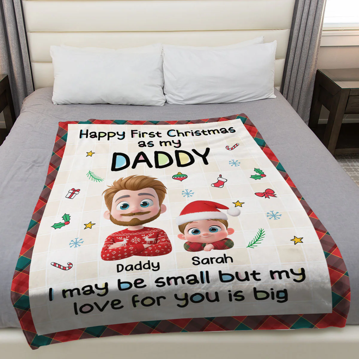 First Christmas With Dad - Personalized Custom Fleece Blanket - Image 2