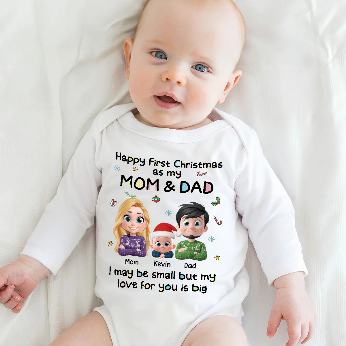 First Christmas With Mom And Dad - Personalized Custom Long Sleeve Baby Onesie - Image 4