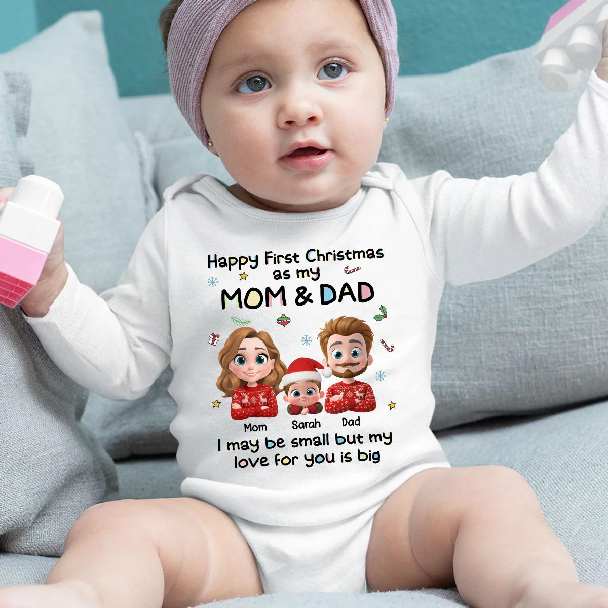 First Christmas With Mom And Dad - Personalized Custom Long Sleeve Baby Onesie - Image 5