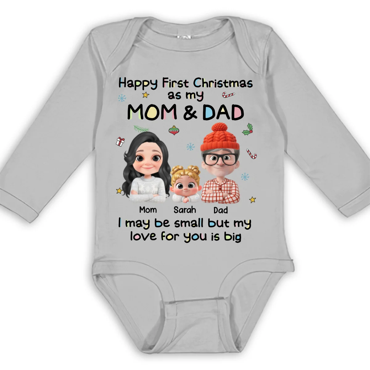 First Christmas With Mom And Dad - Personalized Custom Long Sleeve Baby Onesie - Image 7
