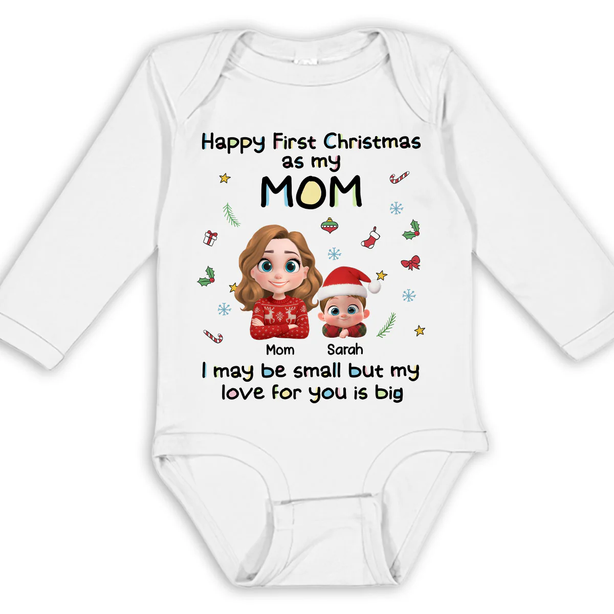 First Christmas With Mom - Personalized Custom Long Sleeve Baby Onesie