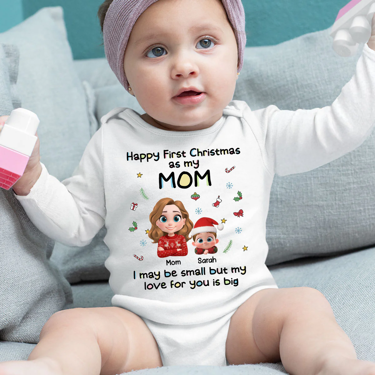 First Christmas With Mom - Personalized Custom Long Sleeve Baby Onesie - Image 5