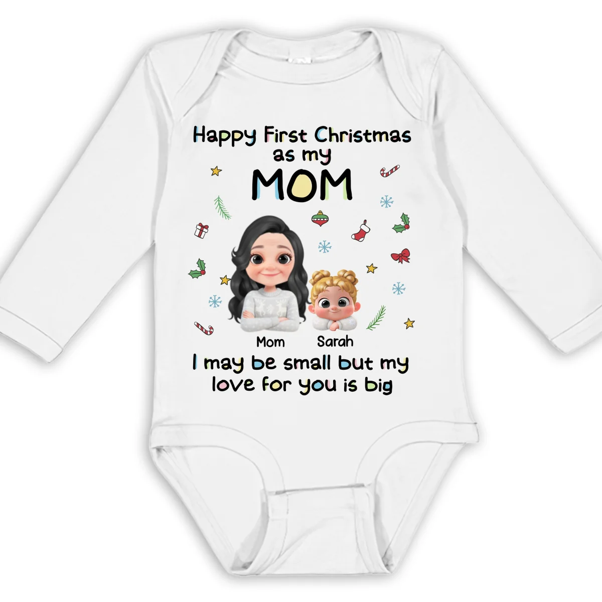 First Christmas With Mom - Personalized Custom Long Sleeve Baby Onesie - Image 7