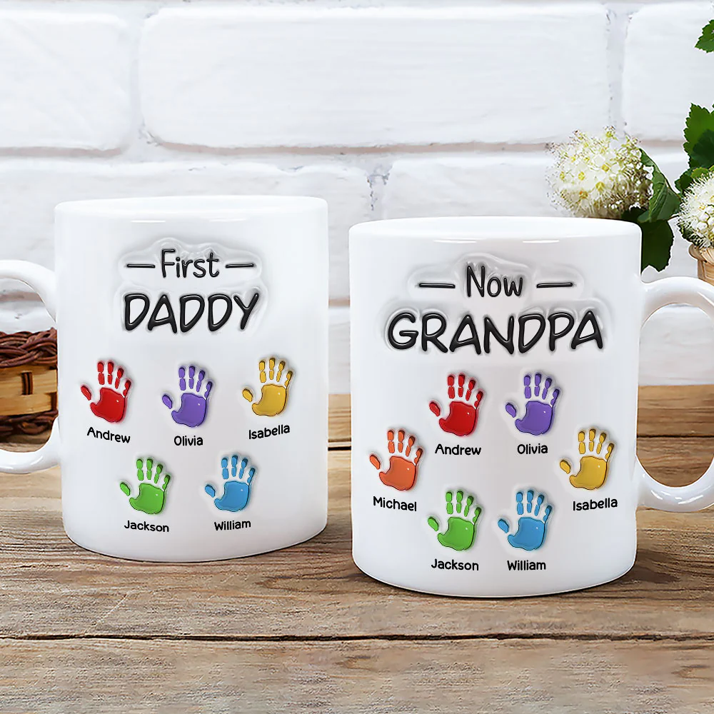 First Dad Now Grandpa Fathers Day - Personalized Custom 3D Inflated Effect Mug - Image 3