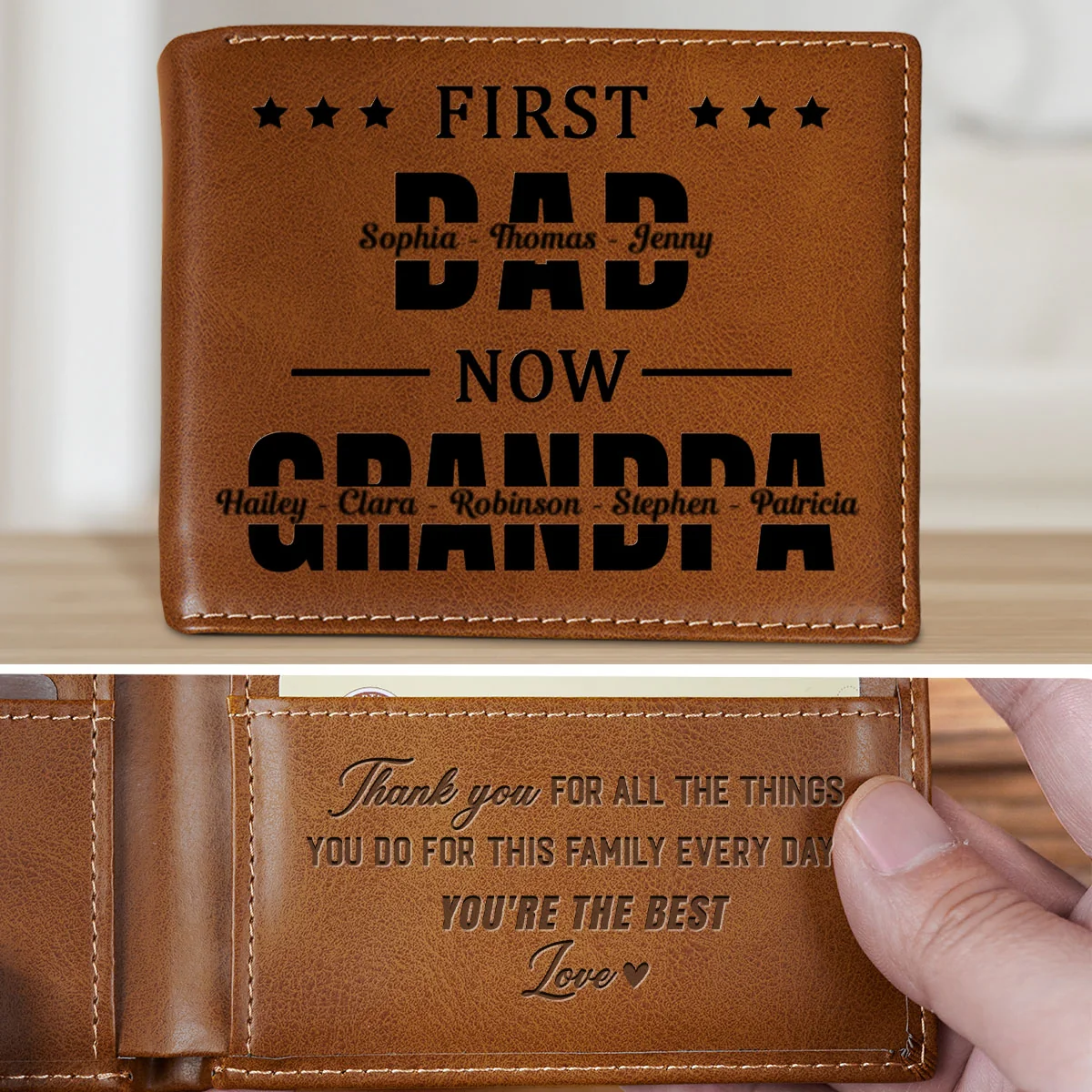 First Dad Now Grandpa - Personalized Custom Printed Men Leather Wallet - Image 7