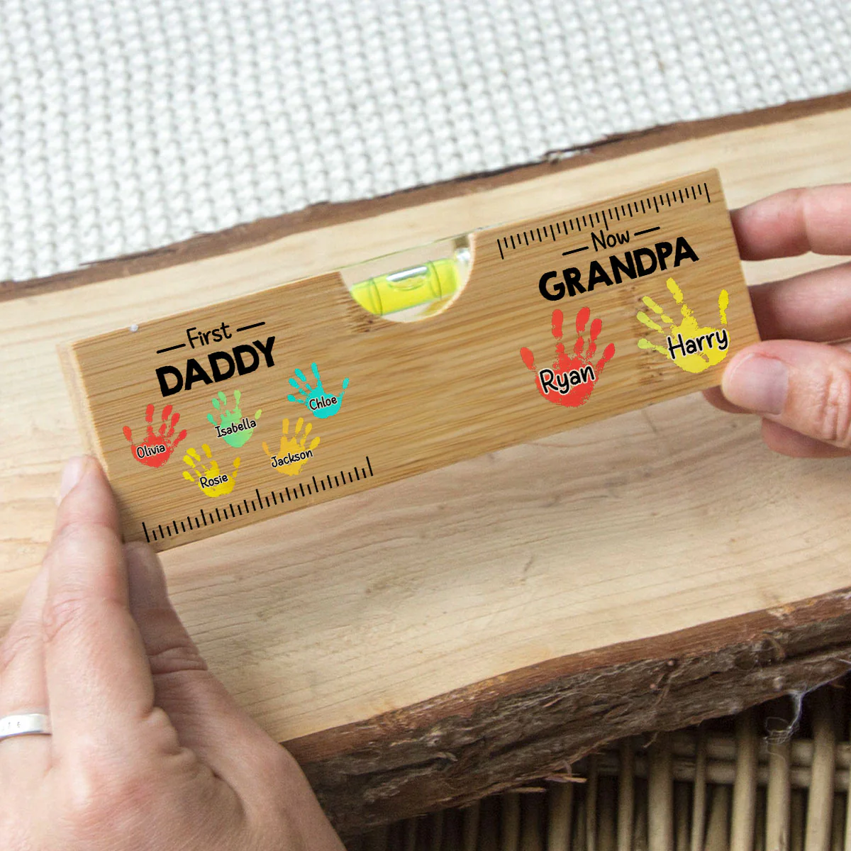 First Dad Now Grandpa - Personalized Custom Wooden Spirit Level Bottle Opener - Image 2