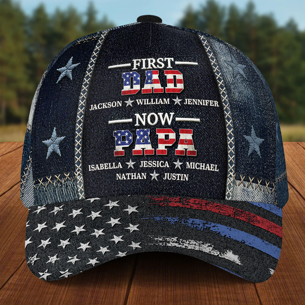 First Dad Now Papa American Flag - Personalized Custom Classic Cap - Image 5