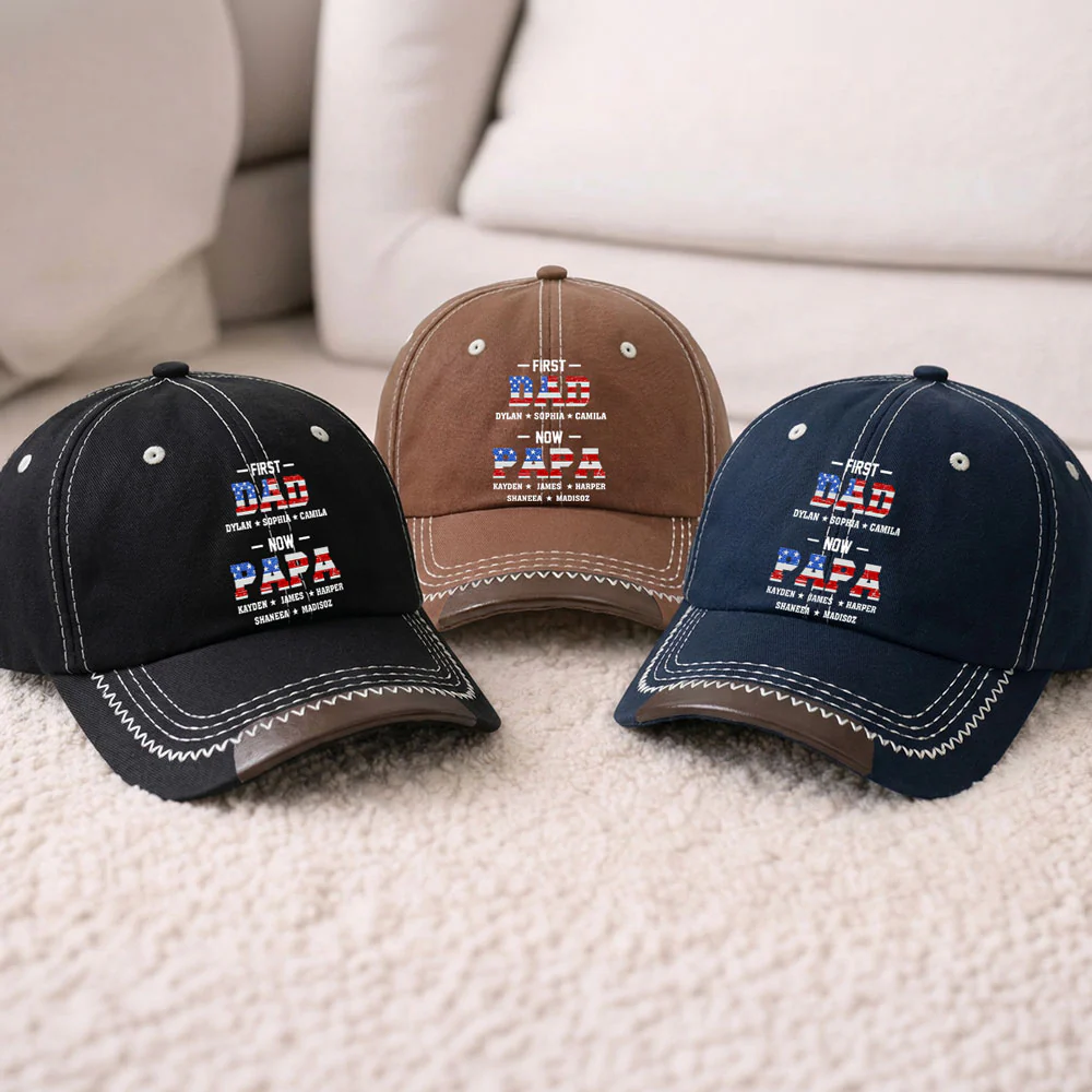 First Dad Now Papa - Personalized Custom Vintage Soft Baseball Cap - Image 4