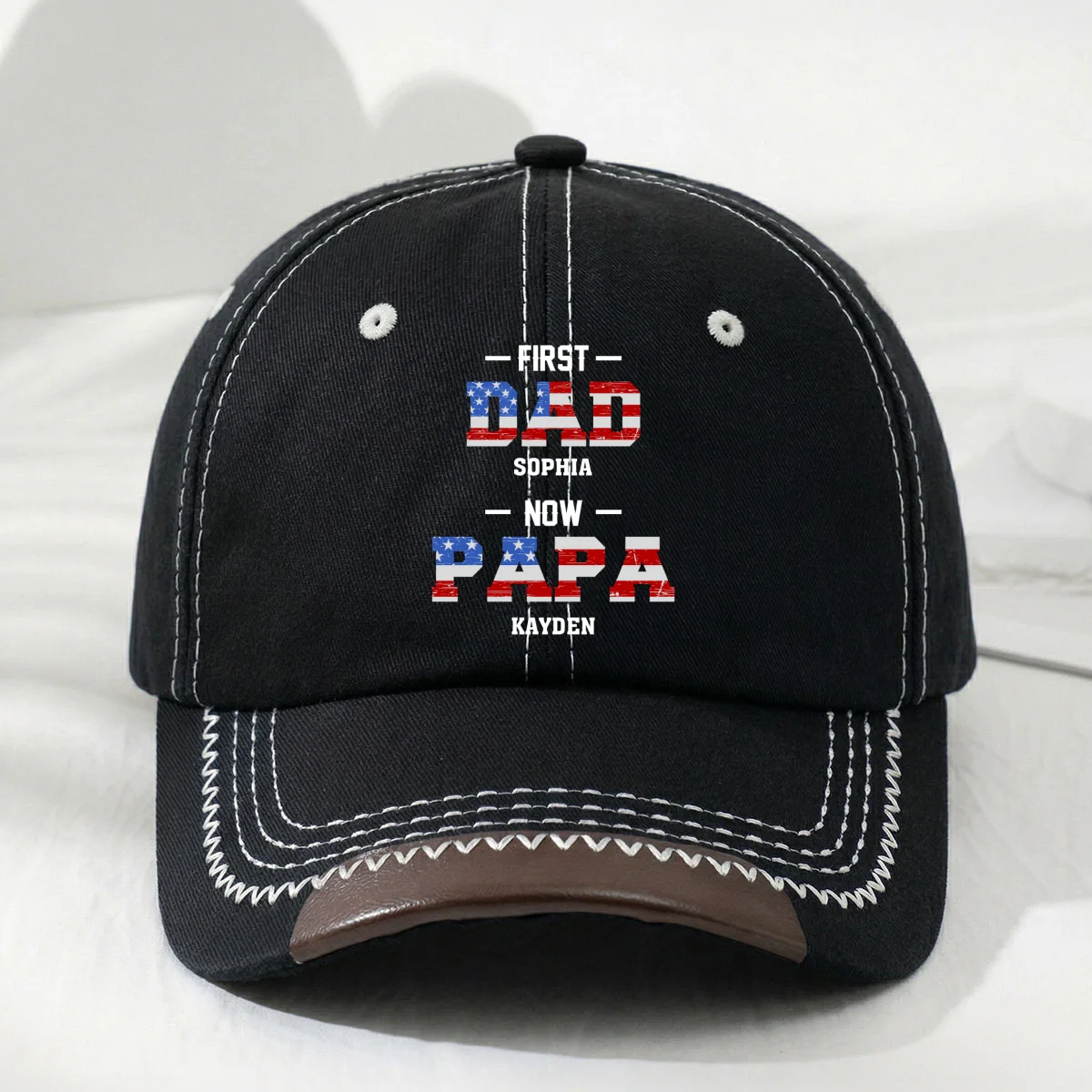 First Dad Now Papa - Personalized Custom Vintage Soft Baseball Cap - Image 7