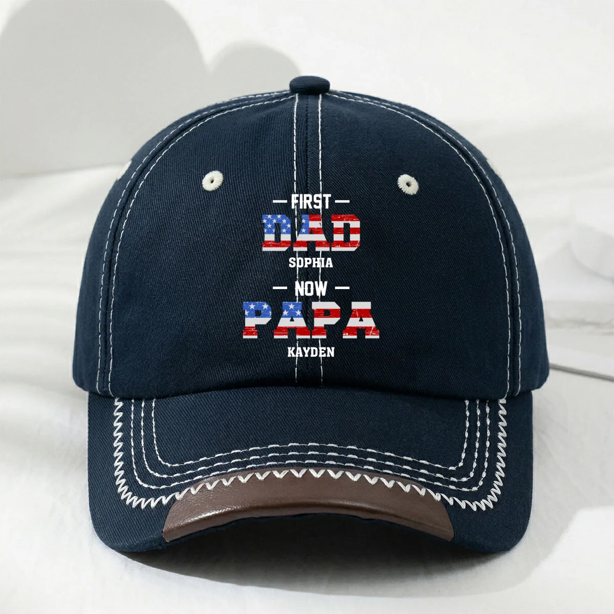 First Dad Now Papa - Personalized Custom Vintage Soft Baseball Cap - Image 9
