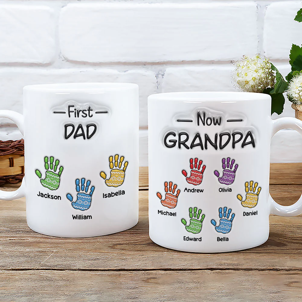 First Dad Now Proud Grandpa - Personalized Custom 3D Inflated Effect Mug - Image 3