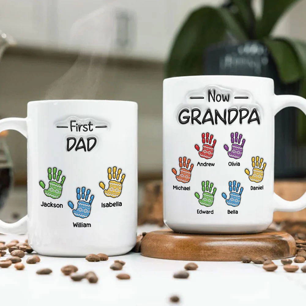 First Dad Now Proud Grandpa - Personalized Custom 3D Inflated Effect Mug - Image 4